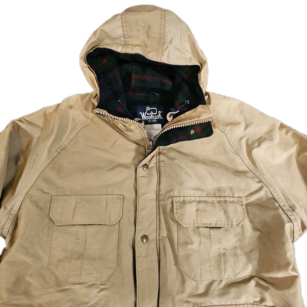 Vintage Woolrich Jacket Men Large Parka‎ Talon Zipper Beige Zip Snap Read